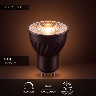 Lucide MR11 - Lámpara led - Ø 3,5 cm - LED Regul. - GU10 (MR11) - 1x3,8W 2700K - Negro
